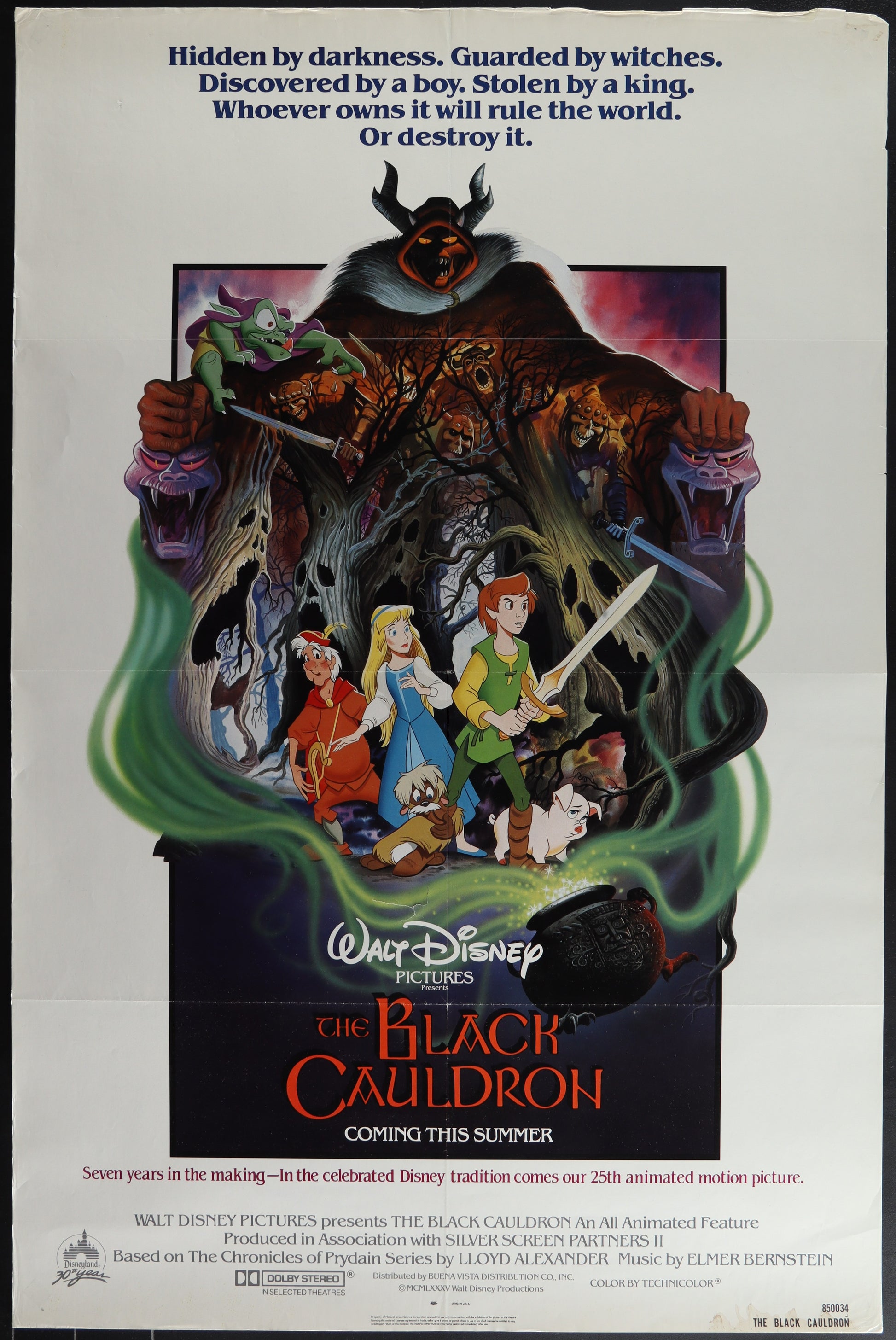 Original US one sheet movie poster for The Black Cauldron (1985) featuring animated characters and a dark fantasy theme.