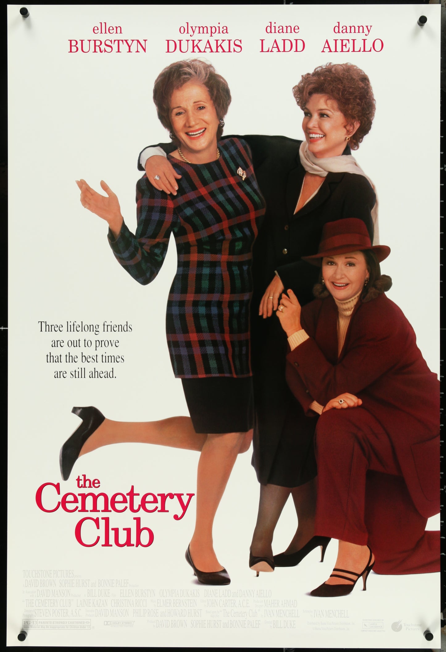 Movie poster for 'The Cemetery Club' featuring three women in formal attire.