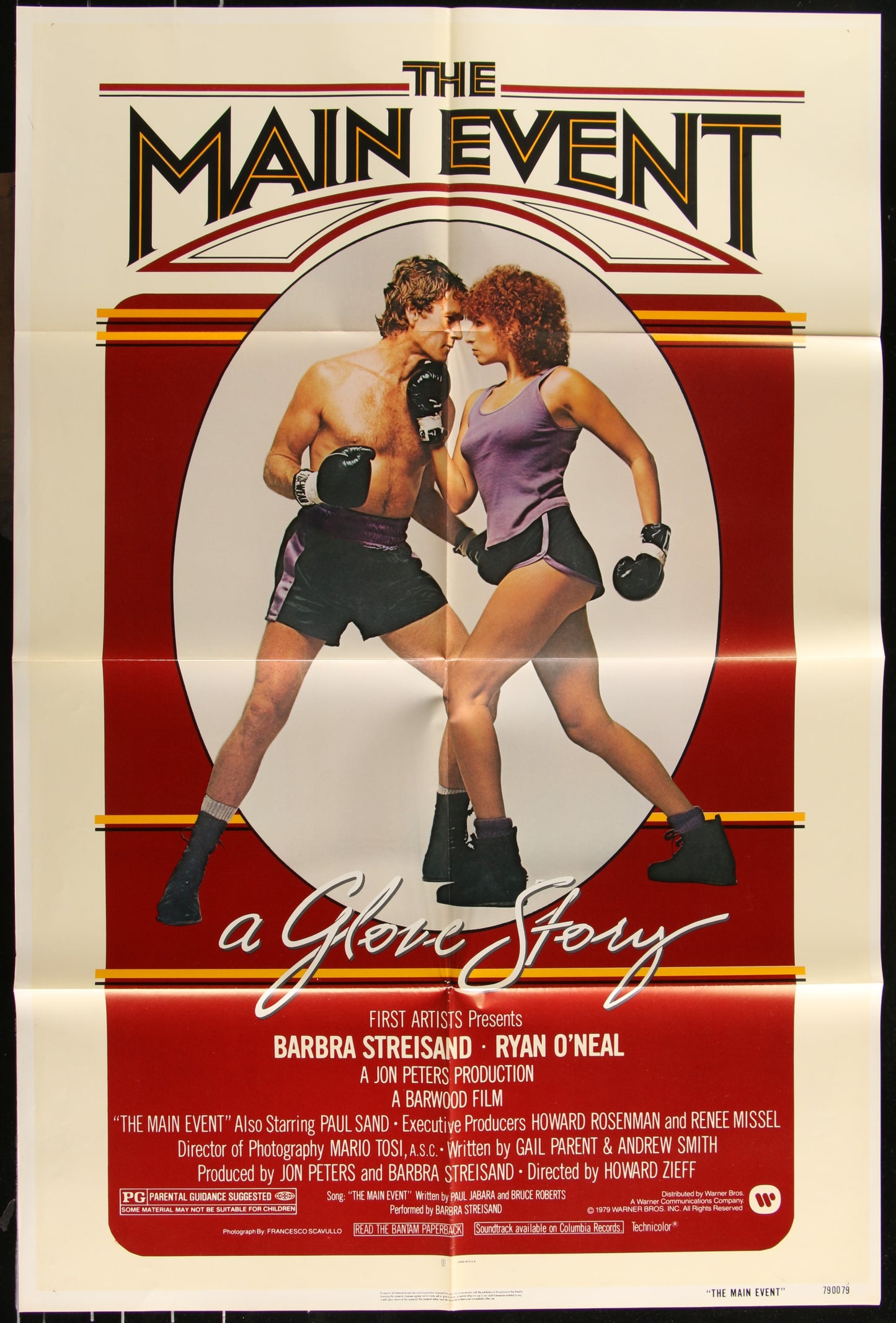 The Main Event (1979) Original US One Sheet Movie Poster featuring images of the main characters, a male and a female, in a boxing pose with a red and white title design.