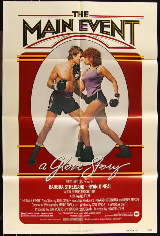 The Main Event (1979) Original US One Sheet Movie Poster featuring images of the main characters, a male and a female, in a boxing pose with a red and white title design.