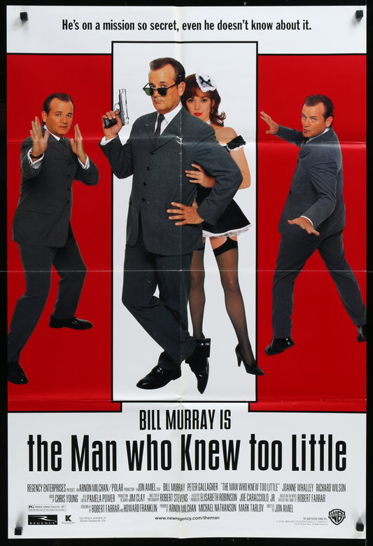 A vintage one-sheet movie poster for 'The Man Who Knew Too Little' featuring images of the main characters with a red and black color scheme.