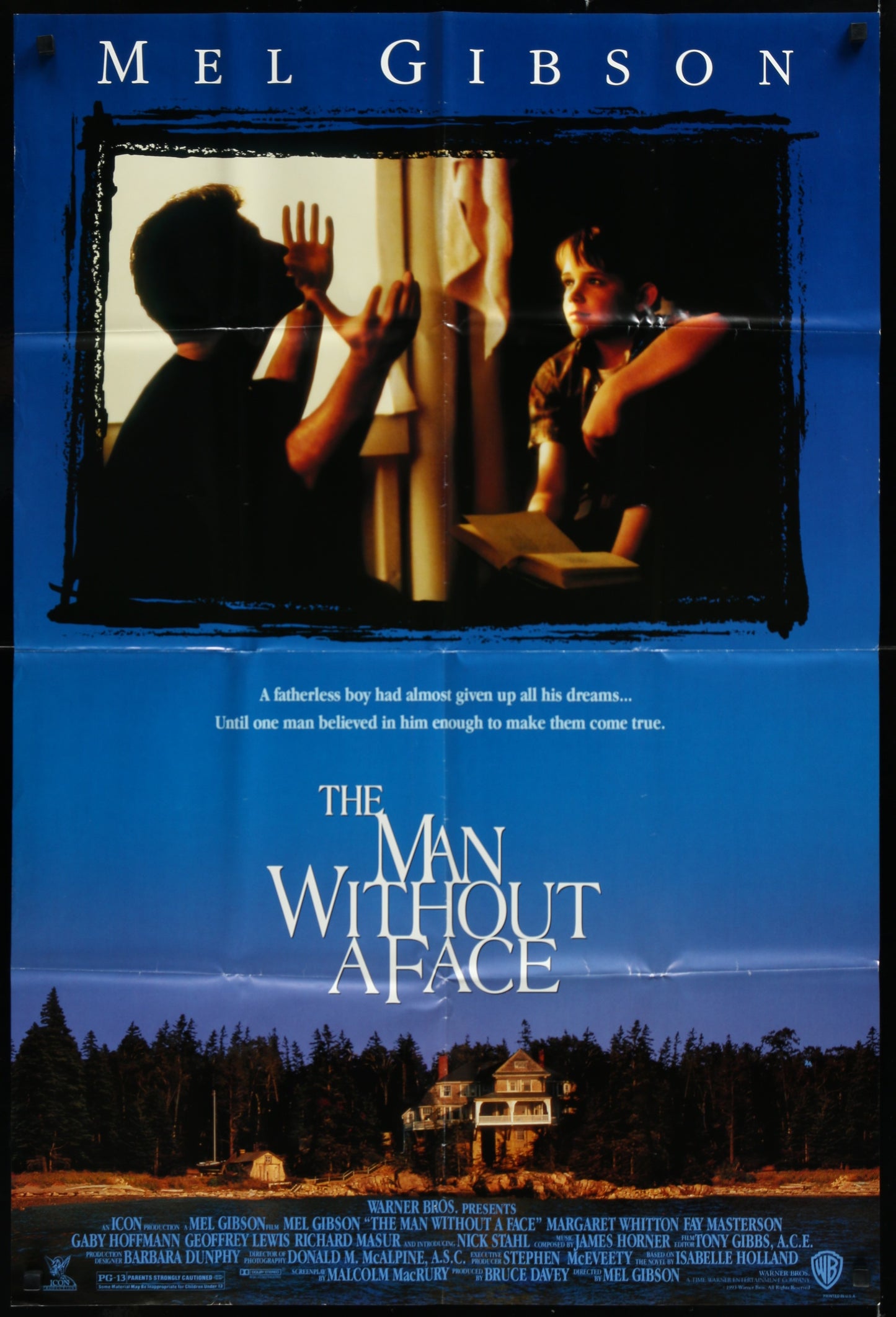 Original US one-sheet movie poster for 'The Man Without A Face' featuring images of the main characters in a dramatic pose against a dark background.