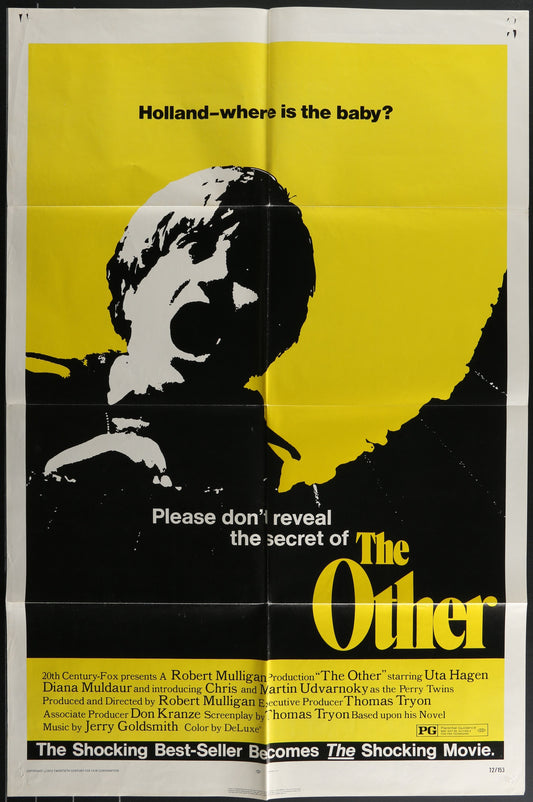 Movie poster for 'The Other' with a stylized portrait and text on a yellow and black background