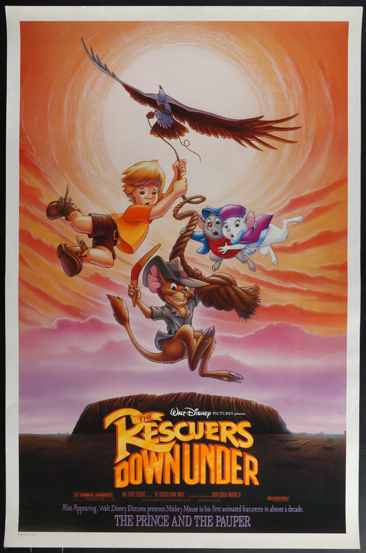 Original US one-sheet movie poster for The Rescuers Down Under featuring animated characters from the film.