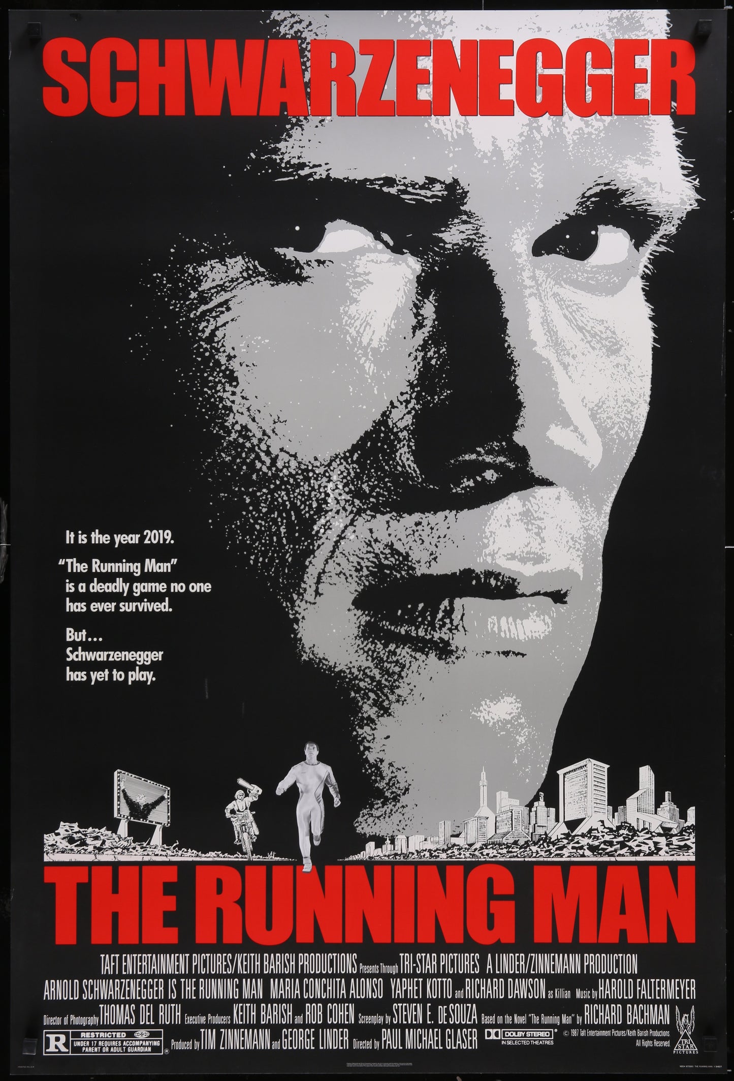 The Running Man (1987) Original US One Sheet Movie Poster 27 x 40