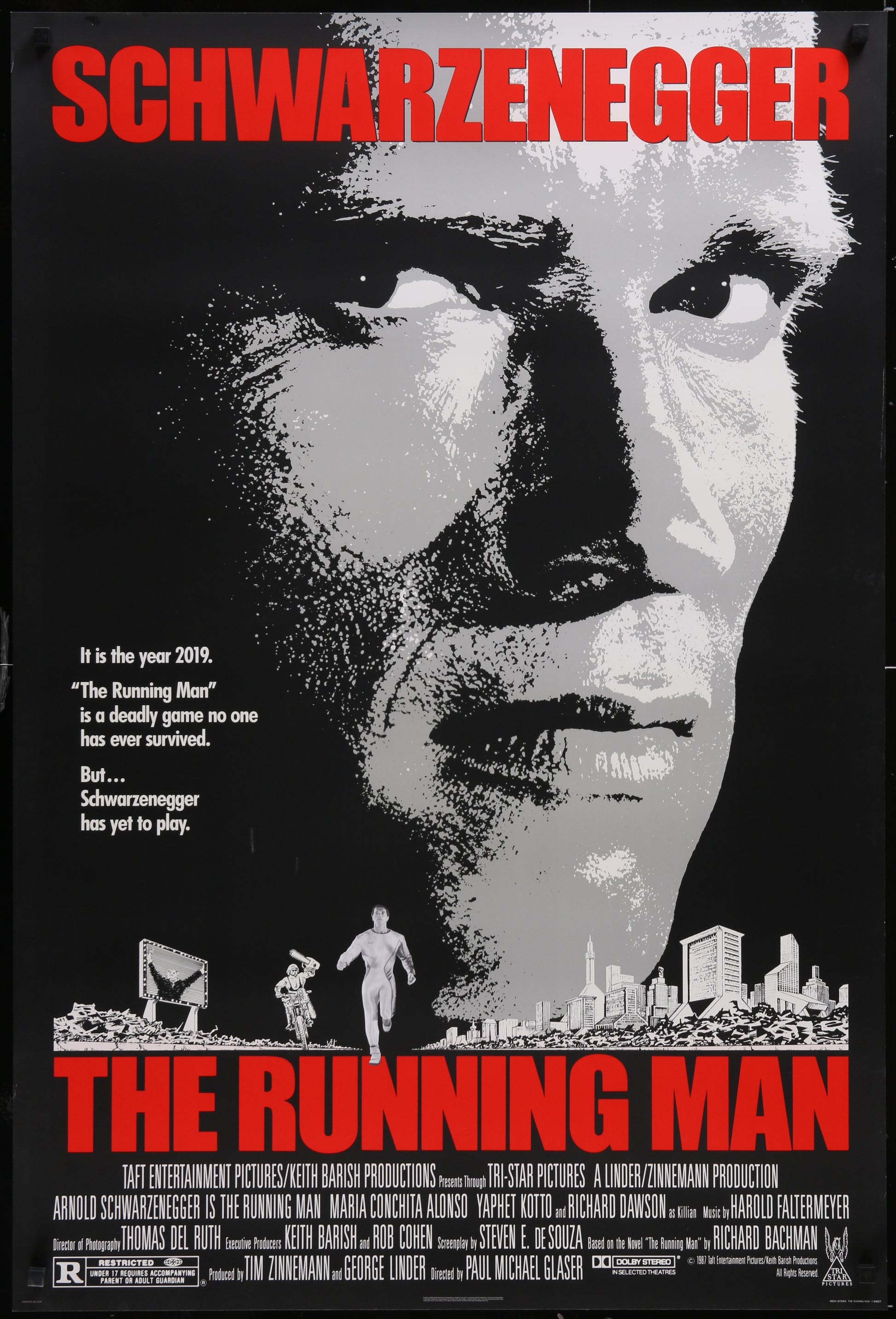 The Running Man (1987) Original US One Sheet Movie Poster 27 x 40