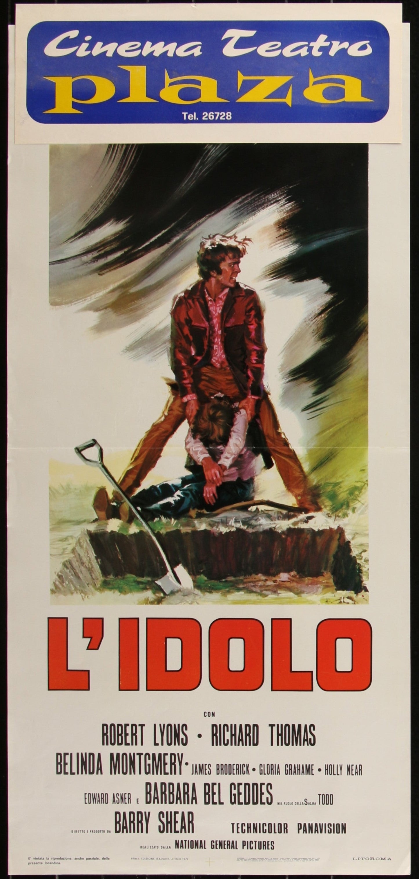 An original Italian movie poster for 'L'Idolo' featuring a man on horseback with a dramatic background, indicating a western or crime thriller genre.