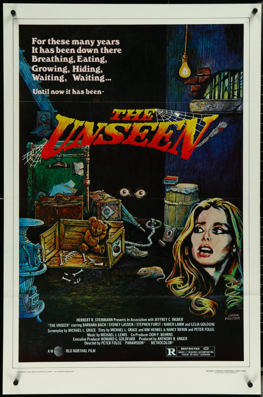 Original US one-sheet movie poster for 'The Unseen' (1981) featuring a black and white image with text and an illustration.