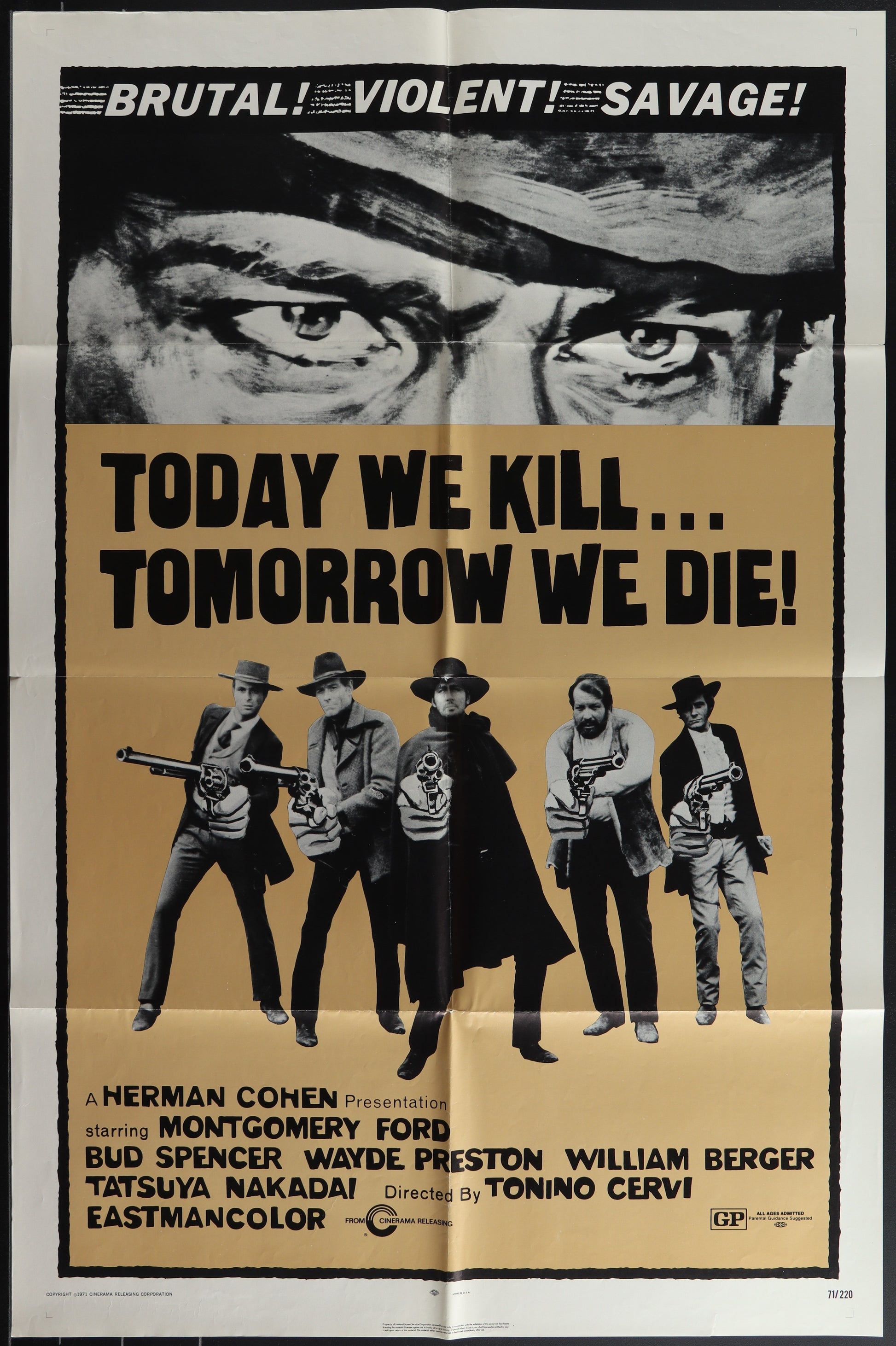 Vintage style movie poster featuring a group of men with guns, indicating a spaghetti western genre film.