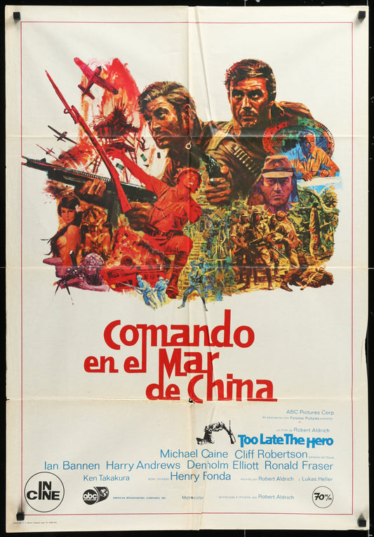 Original Spanish movie poster for 'Comando en el mayo de China' featuring a colorful illustration of characters and military equipment.