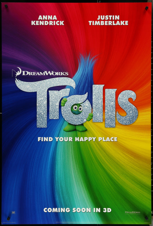 A colorful one-sheet movie poster for 'Trolls' featuring animated characters in a vibrant background.