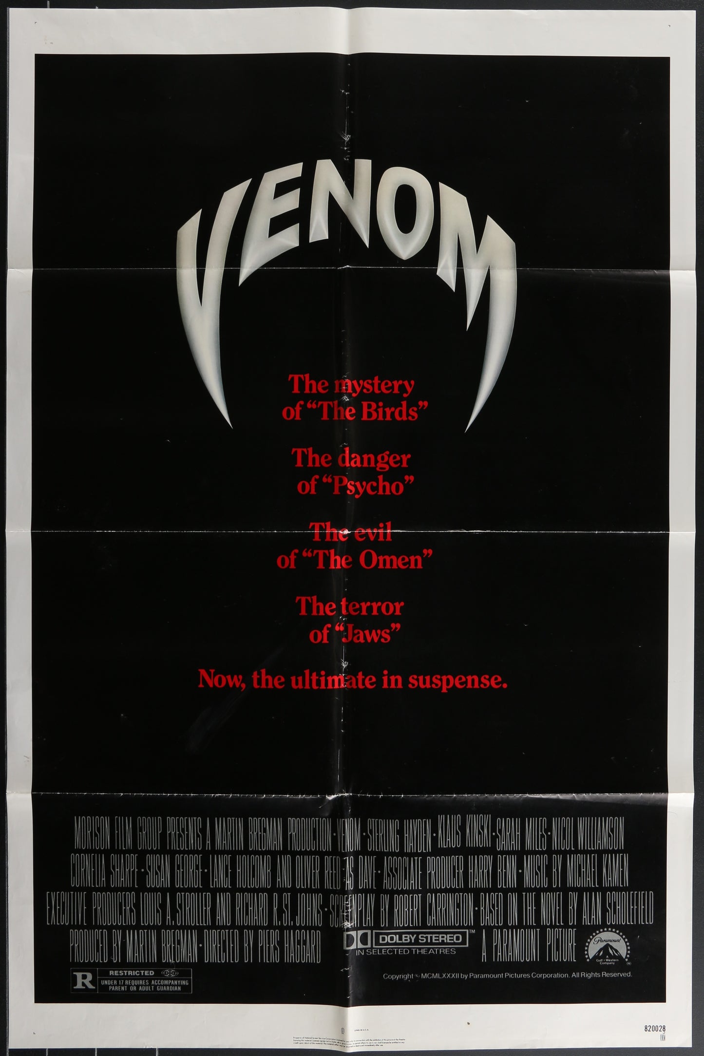 Venom (1982) Original US One Sheet Movie Poster