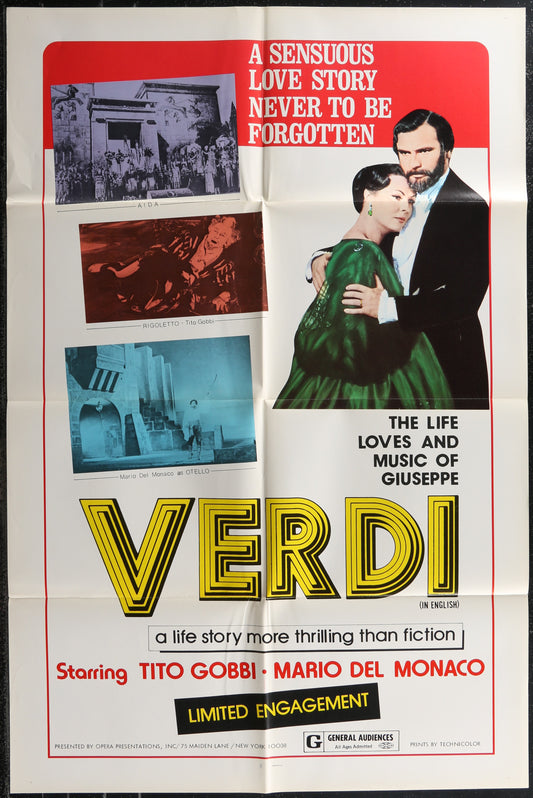 Verdi (1970s RR) Original US One Sheet Movie Poster