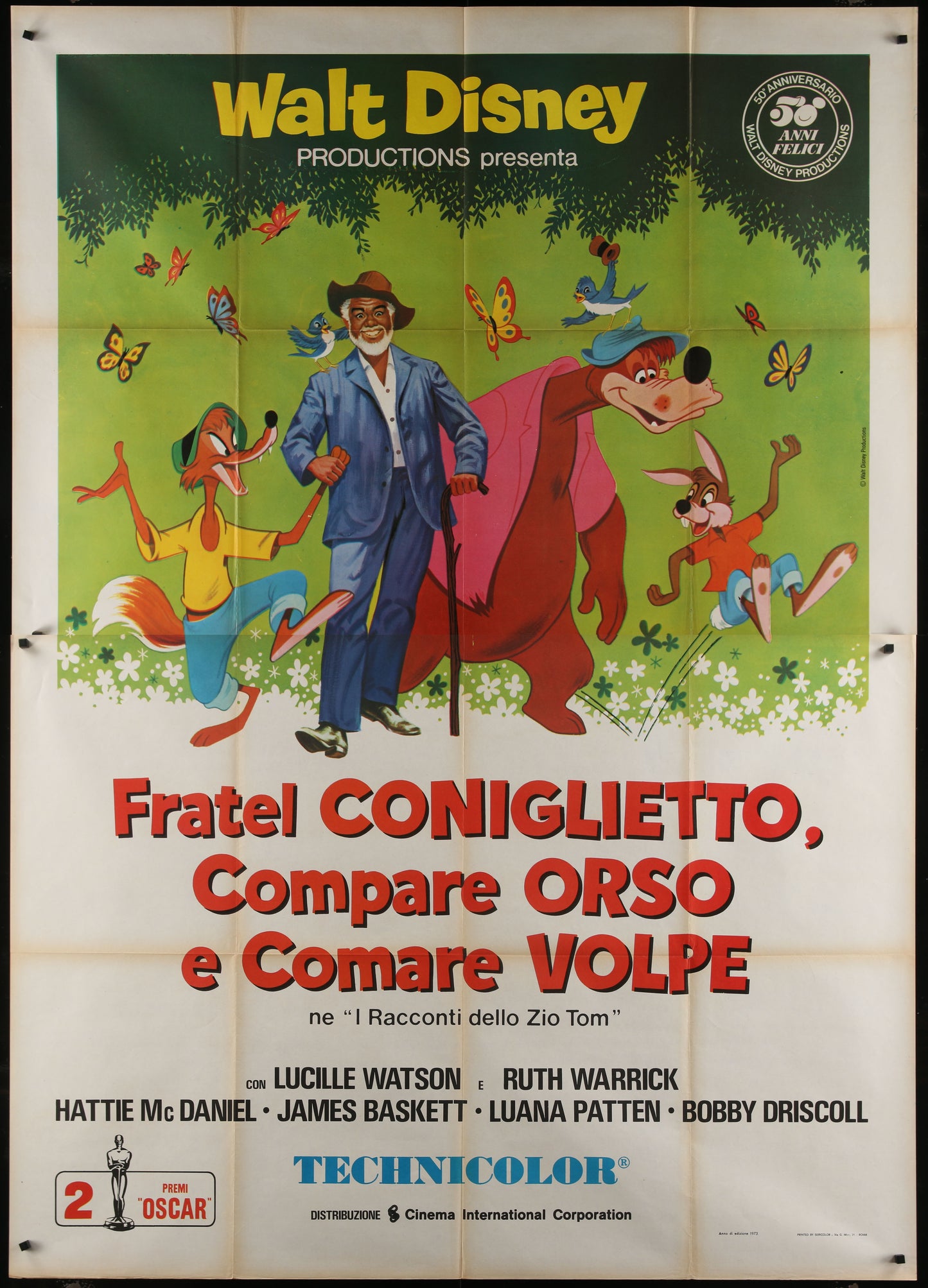 Walt Disney's Song of the South (1973 RR) Original Italian Two-Panel Movie Poster 55 x 78