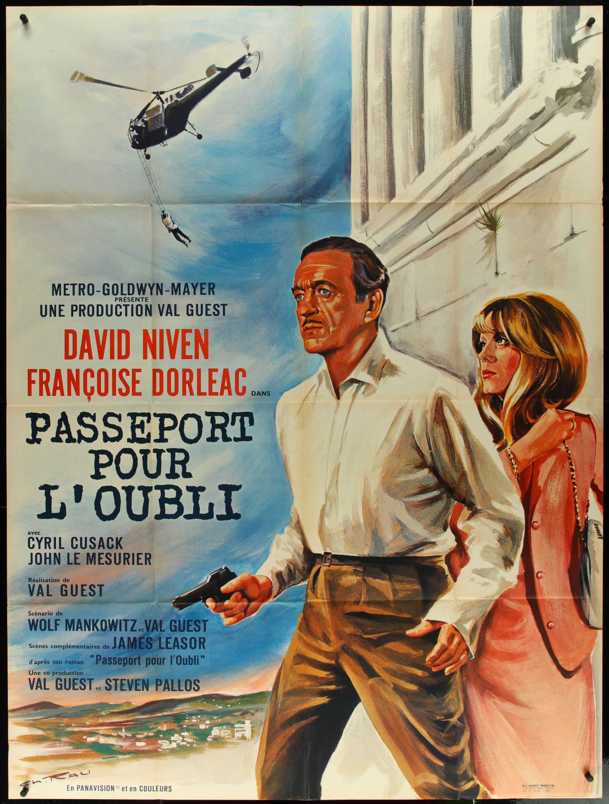 Vintage movie poster for 'Where the Spies Are' featuring a man with a gun, presumably David Niven, in a dramatic pose against a stylized background.