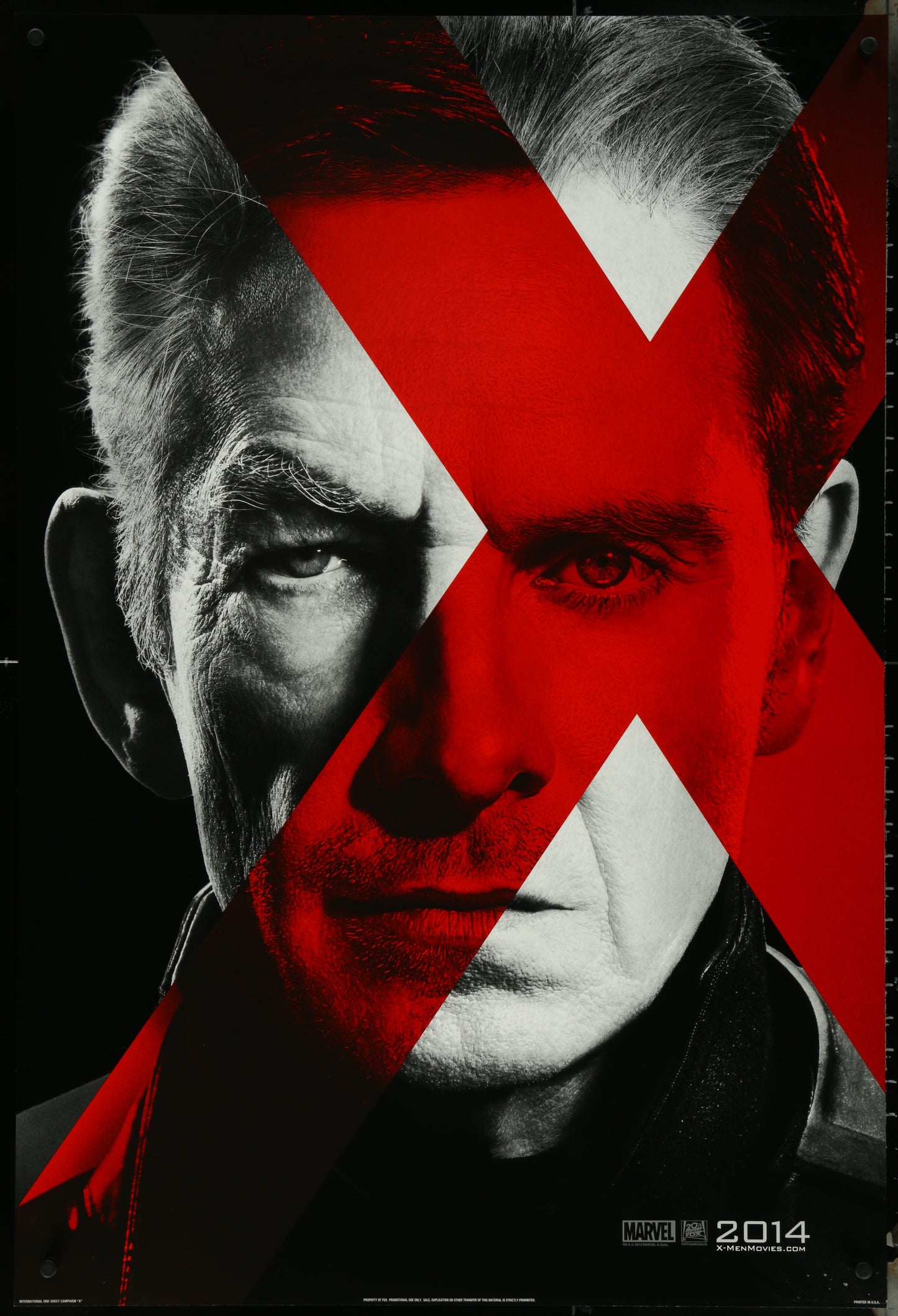 Original US one-sheet movie poster for X-Men: Days of Future Past featuring portraits of the character Magneto with a predominantly red and black color scheme.