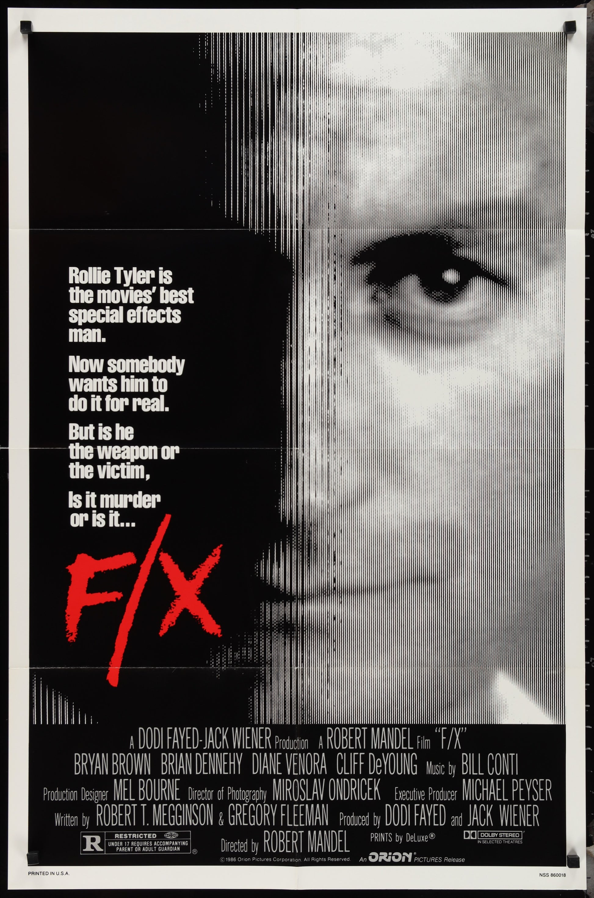 F/X (1986) Original US One Sheet Movie Poster