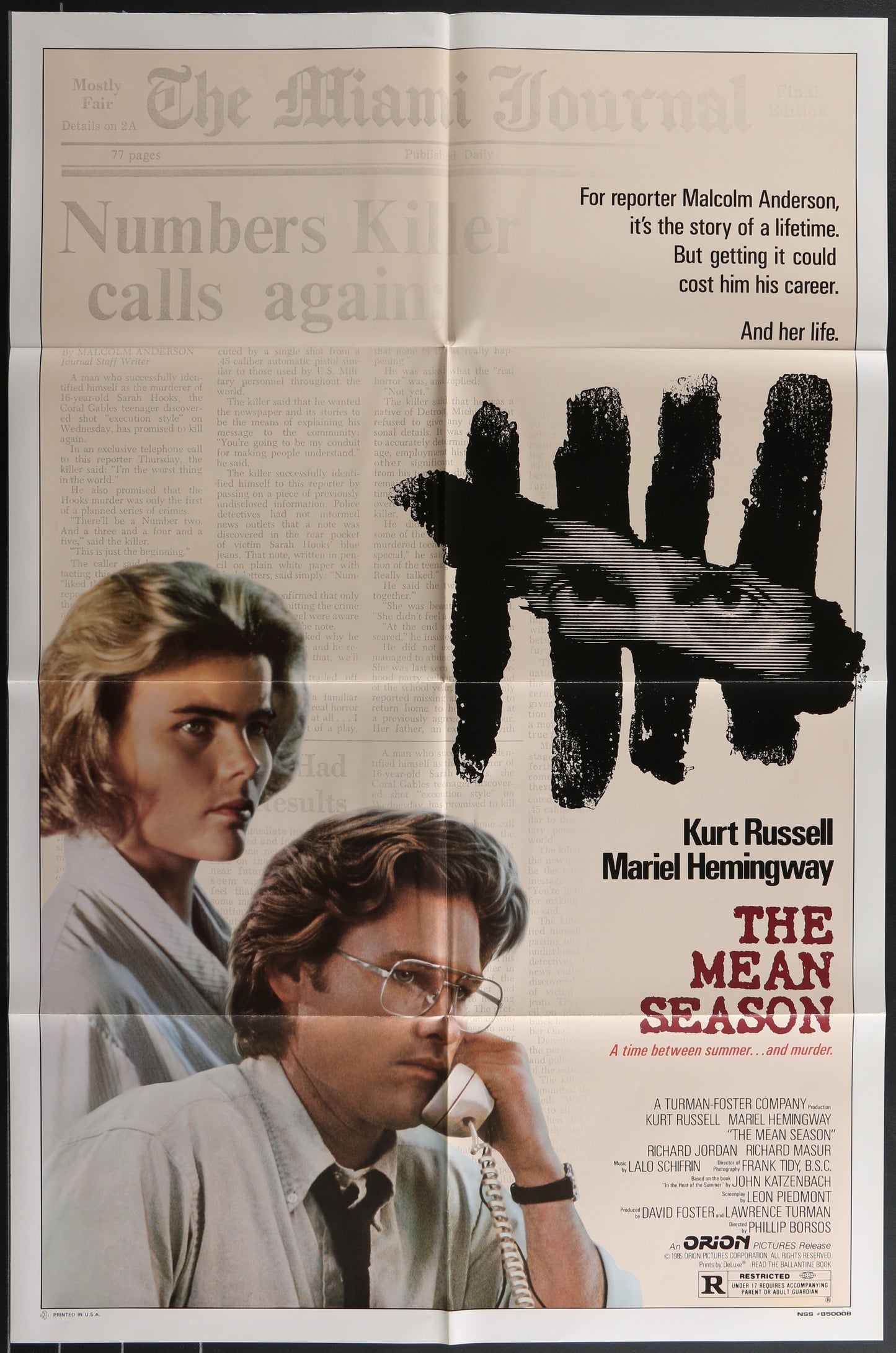 The Mean Season (1985) Original US One Sheet Movie Poster