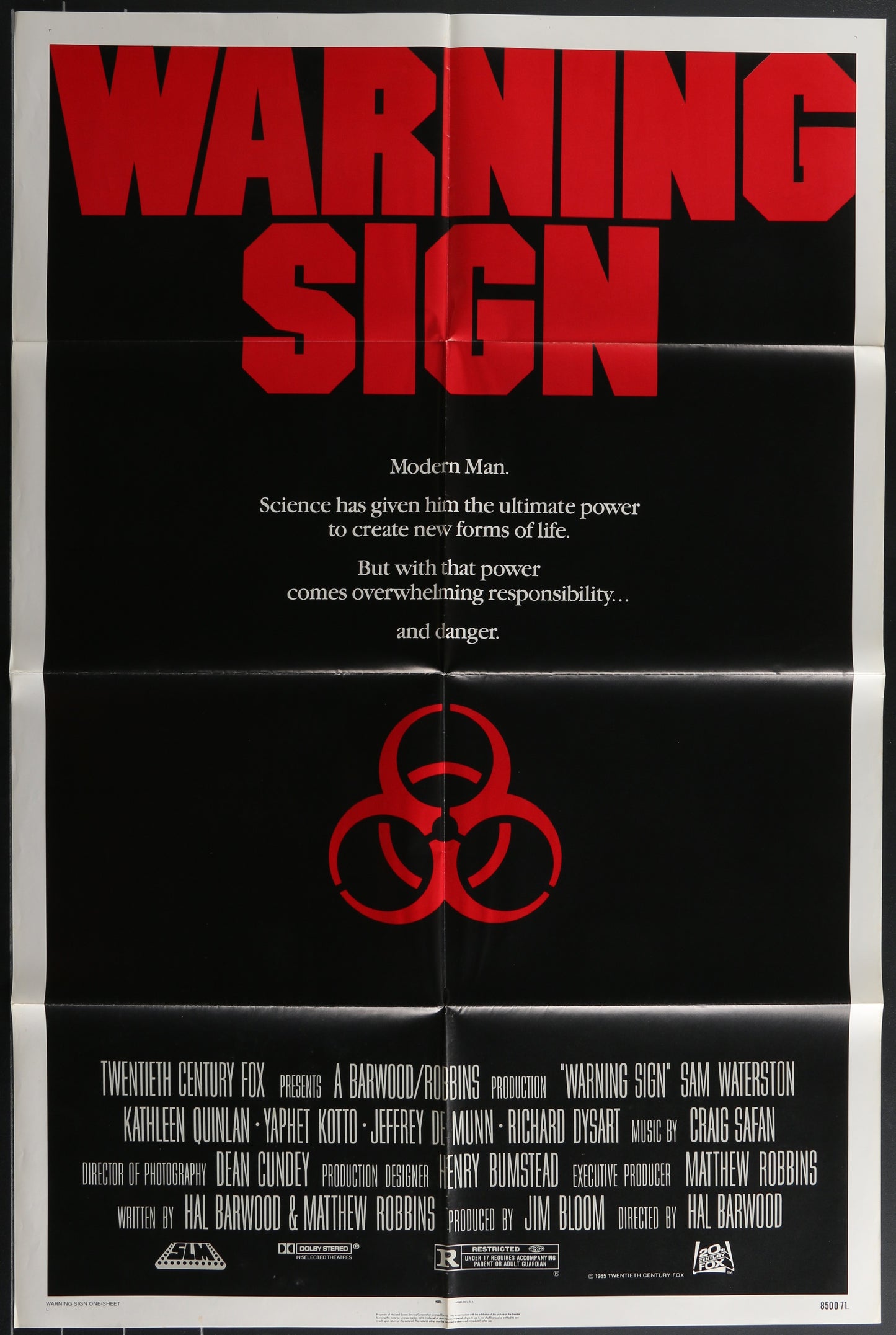 Warning Sign (1985) Original US One Sheet Movie Poster