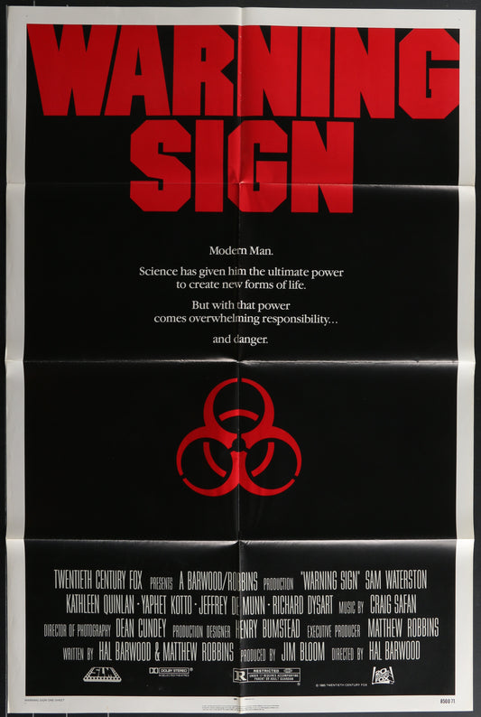 Warning Sign (1985) Original US One Sheet Movie Poster