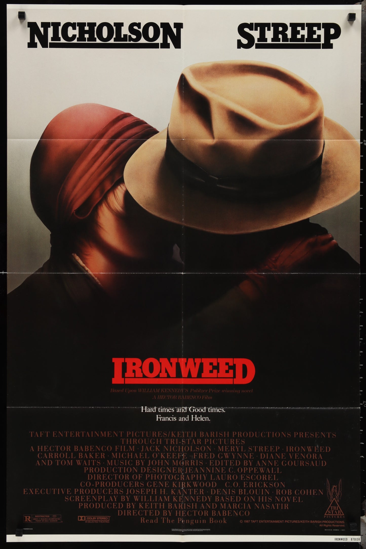 Ironweed (1987) Original US One Sheet Movie Poster