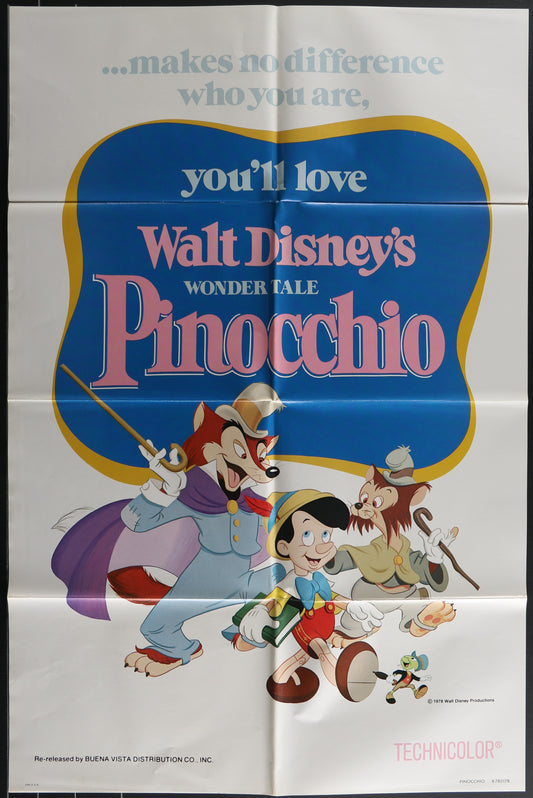 Pinocchio (1978 Re-Release) Original US One Sheet Movie Poster - Walt Disney