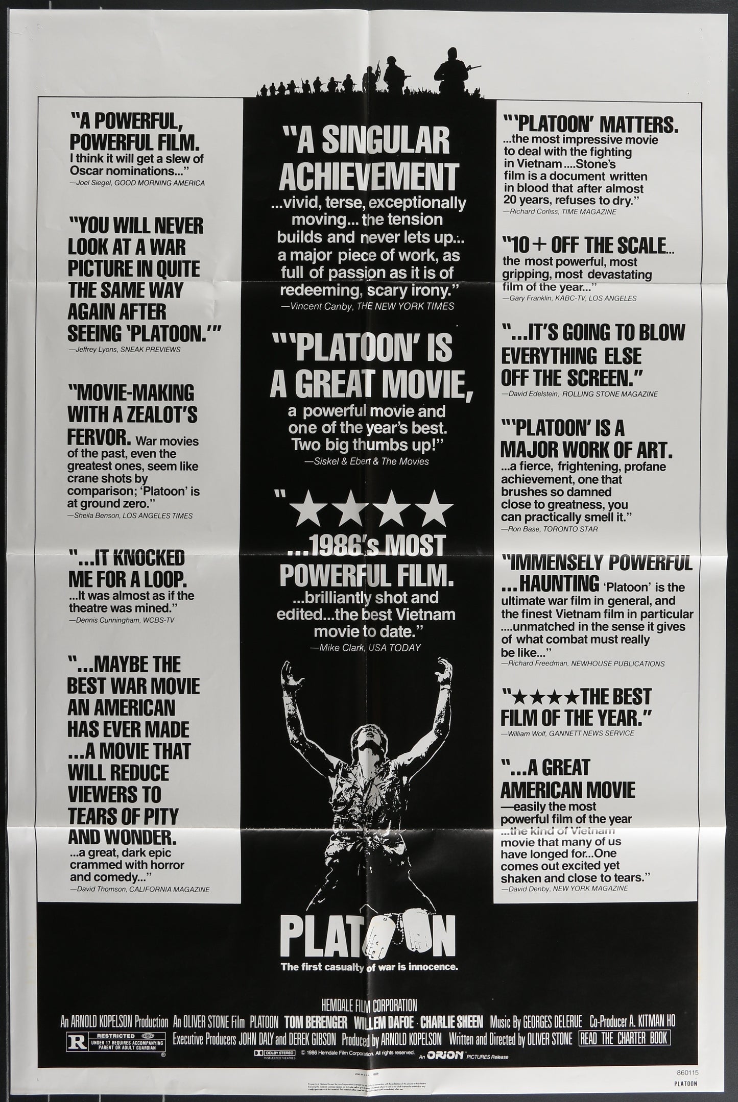 Platoon (1986) Original US One Sheet Movie Poster