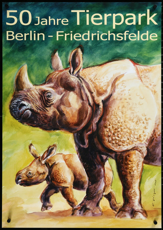 TIERPARK BERLIN German Special Poster 2005 Art Of Indian Rhinos By Reiner Zieger