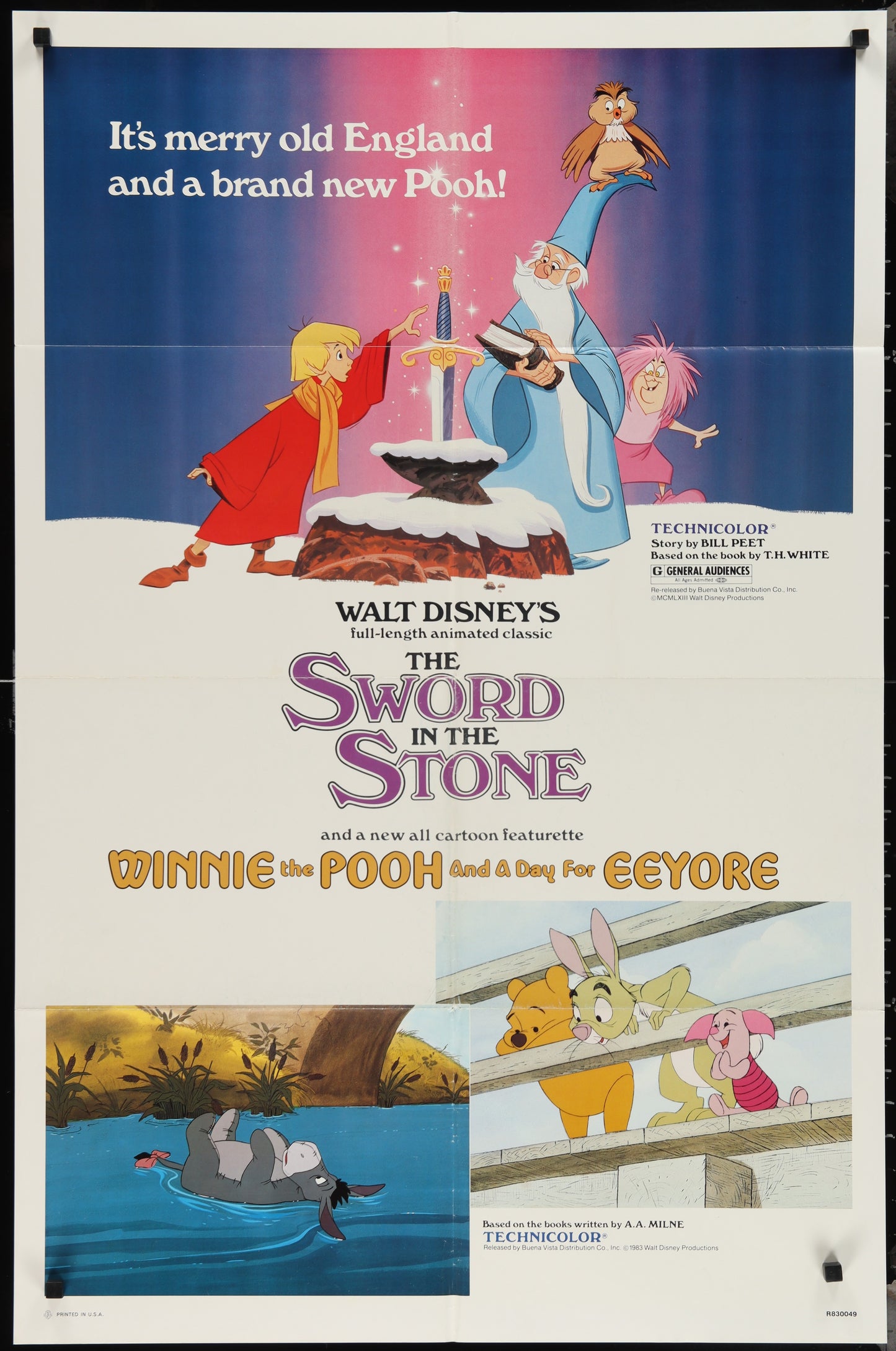 The Sword In The Stone & Winnie the Pooh: A Days For Eeyore (1983) Original US One Sheet Movie Poster
