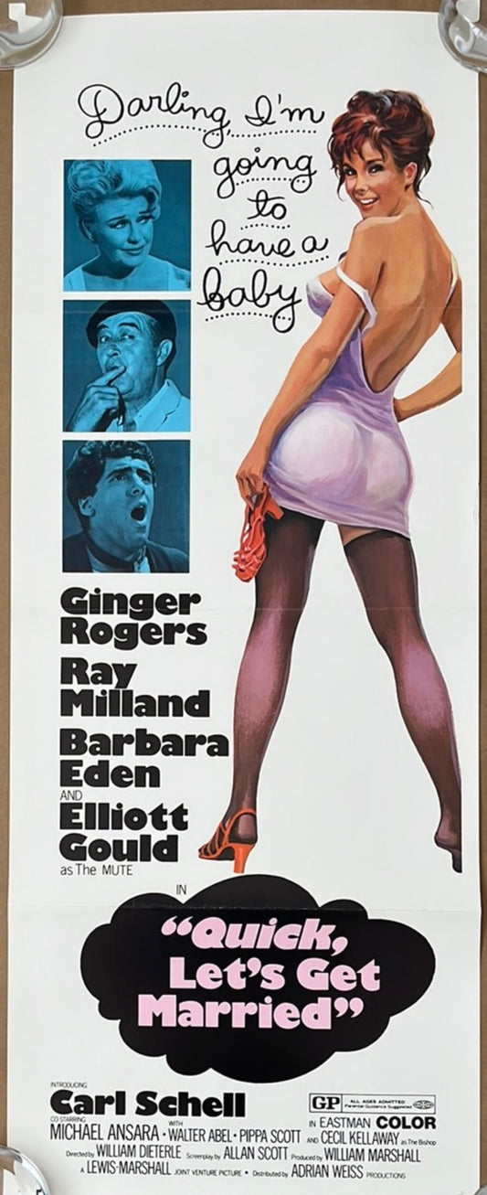 Quick, Let's Get Married Original US Insert Cinema Poster - Ginger Rogers