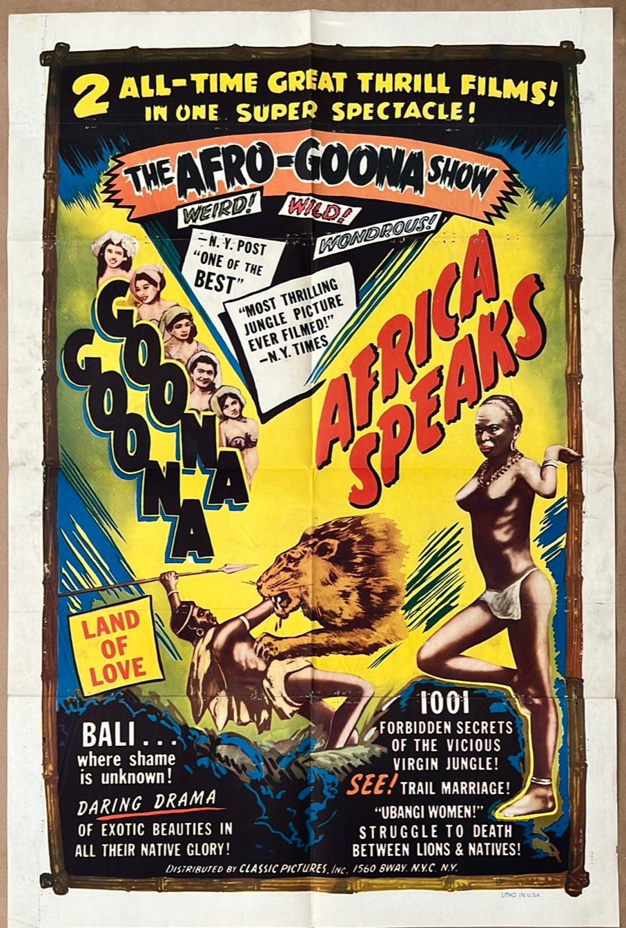Goona Goona & Africa Speaks - The Afro-Goona Show (1950s Re-Release) Original US One Sheet Cinema Poster